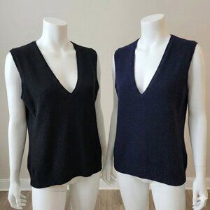 Vintage 90s J.Crew Cashmere Sweater Vests  M Black Navy Made In Hong Kong #G03